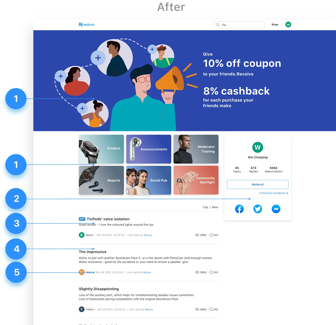 After — redesigned forum